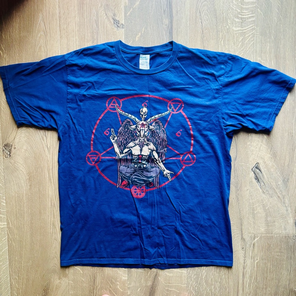 Baphomet Satan Occult Cult 666 Mems Navy Blue TShirt Large